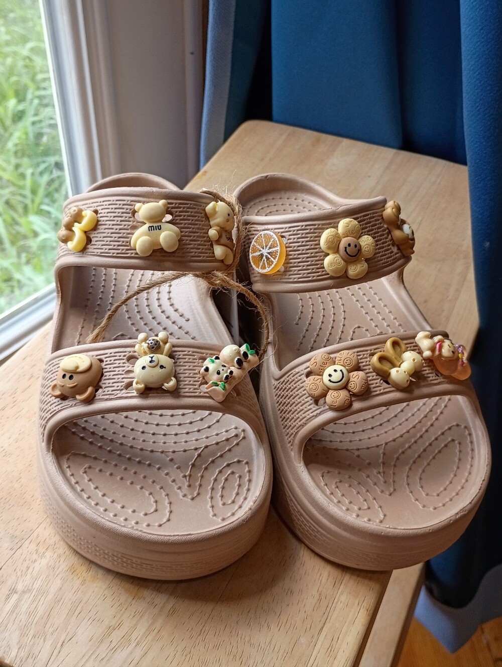 Tipono Beige Slip-On Croc Sandals with Cute Jibbits Charms